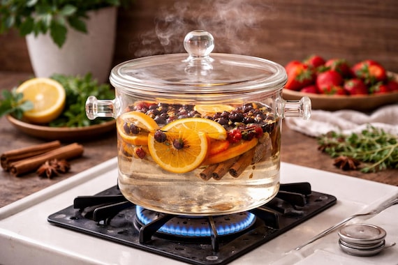 Glass Simmer Pot for Stove | Clear Potpourri Pot with Lid | Stovetop Simmering Pot | Home Fragrance Kitchen Decor | Simmer Pot Gift Set