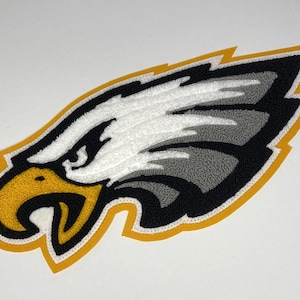 Eagle Mascot Left Facing Grey Shading Double Felt White & Gold Chenille Patch 9" Varsity Letter Jacket Embroidered Patch Applique