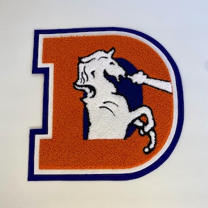 Denver Broncos Vintage “D” Mascot Chenille Patch – Throwback Double-Felt, 9.5" × 9.25"