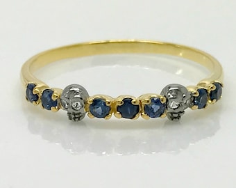 Blauwe saffier liefde ring, kleine schedel ring, eeuwig jou saffier ring, grootte 8,75