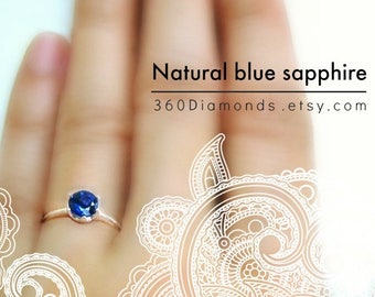 Blue sapphire solitaire ring, ultramarine engagement ring, September birthstone ring, promise ring, 6 prong ring, tapered silver ring