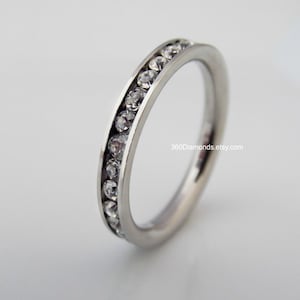 White Sapphire Eternity Engagement Stack Ring - White Gold Rhodium Plated over 925 Sterling Silver - Channel Setting