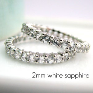 Angel&#39;s snowflake sapphire ring, white sapphire eternity ring, stackable ring, sterling silver ring, thin wedding ring, 2mm sapphire D320W