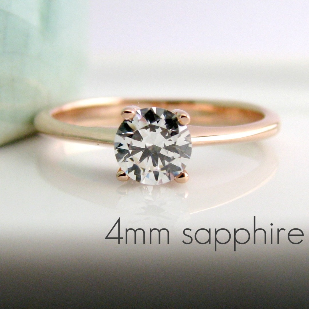 Devotion Ring White Sapphire Devotion Ring, Rose Gold Engagement Ring, White Sapphire ...