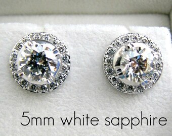 ENKELE earring - 6mm White Sapphire Stud Earrings plus afneembare ringen - White Gold Rhodium Plated over 925 Sterling Zilver - (D301W)