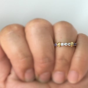 Gemstone skull ring, amethyst gemstones, white sapphire gemstones, unique wedding ring, eternity gemstone stack ring, Customizable image 3