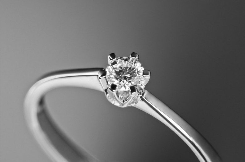 0.10 Carat Tiny Diamond Ring 14K Gold 6 Prongs Wedding Etsy