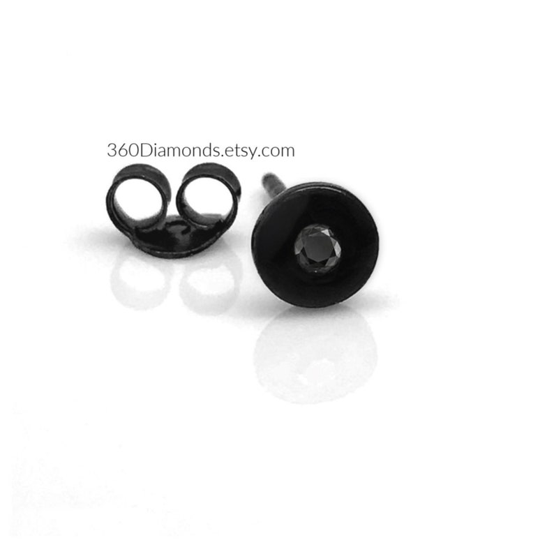 4mm sterling silver, Matte black decorative plating, 2mm black diamond stud earrings for men, image 3