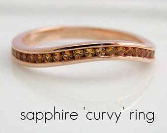 Half Eternity Curvy Yellow Sapphire - Engagement Stack Ring - 18K Rose Gold Plated over 925 Sterling Silver - Customized Options Available