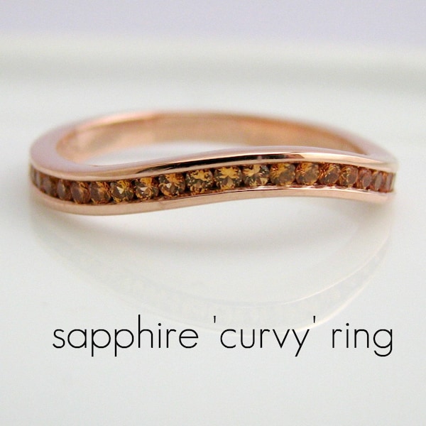 Half Eternity Curvy Yellow Sapphire - Engagement Stack Ring - 18K Rose Gold Plated over 925 Sterling Silver - Customized Options Available