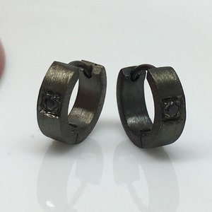 Men&#39;s hoop earrings, deep noir hoop earrings, black sapphires set in black gold hoop earrings, huggie hoop earrings, hoop earrings, E152MB