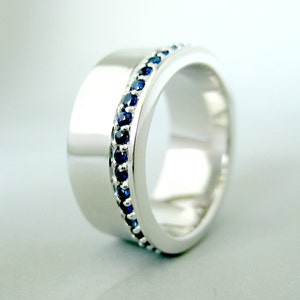 Paradise blue sky sapphire ring, blue sapphire eternity ring, sterling silver ring,  sapphire wedding band, wedding ring, father&#39;s ring
