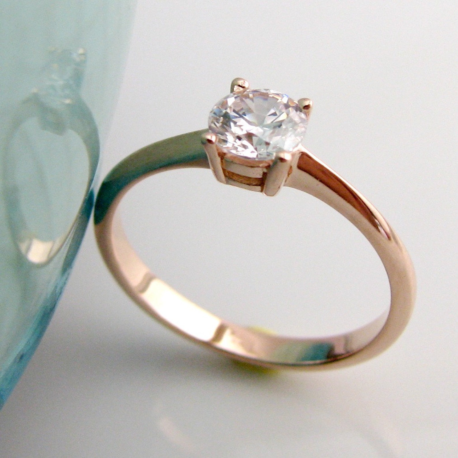 White Sapphire Devotion Ring Rose Gold Engagement Ring White - Etsy