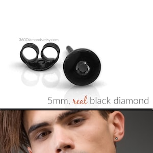 4mm sterling silver, Matte black decorative plating, 2mm black diamond stud earrings for men, image 1