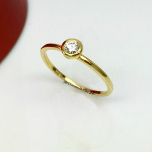 Solitaire diamond ring, tiny diamond ring, gold engagement ring, thin diamond band, gold anniversary ring, gold promise ring, 14k solid gold