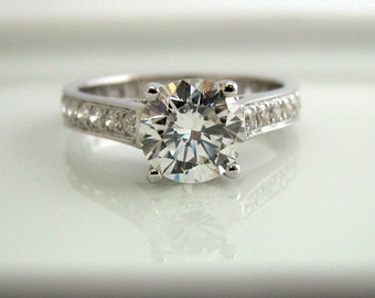 Diamanten bruiloft verlovingsring - 1 karaat diamant Center Stone - 14K White Gold - aangepast of gepersonaliseerd of gegraveerde Ring beschikbaar