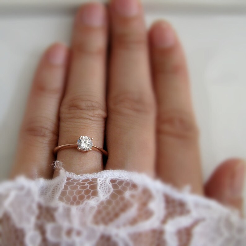 White Sapphire Devotion Ring Rose Gold Engagement Ring White - Etsy