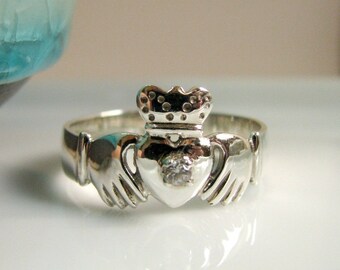 Claddagh Irish Diamantring - Diamond auf 925 Sterling Silber - Eheringe Engagement - angepasst oder personalisierte Optionen verfügbar