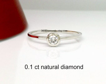 Diamond solitaire ring in 14k white gold, diamond engagement ring, diamond stack ring, birthstone ring, diamond promise ring, diamond band