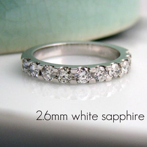 Brilliant white sapphire enternity stack ring, sapphire wedding band, sapphire stacking ring, fake diamond ring, D315HW 1.5mm image 5