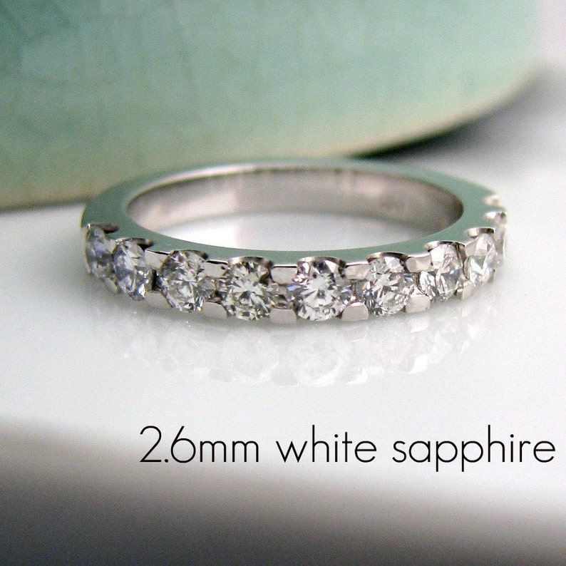 Brilliant white sapphire enternity stack ring, sapphire wedding band, sapphire stacking ring, fake diamond ring, D315HW 1.5mm image 5