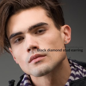 4mm sterling silver, Matte black decorative plating, 2mm black diamond stud earrings for men, image 7