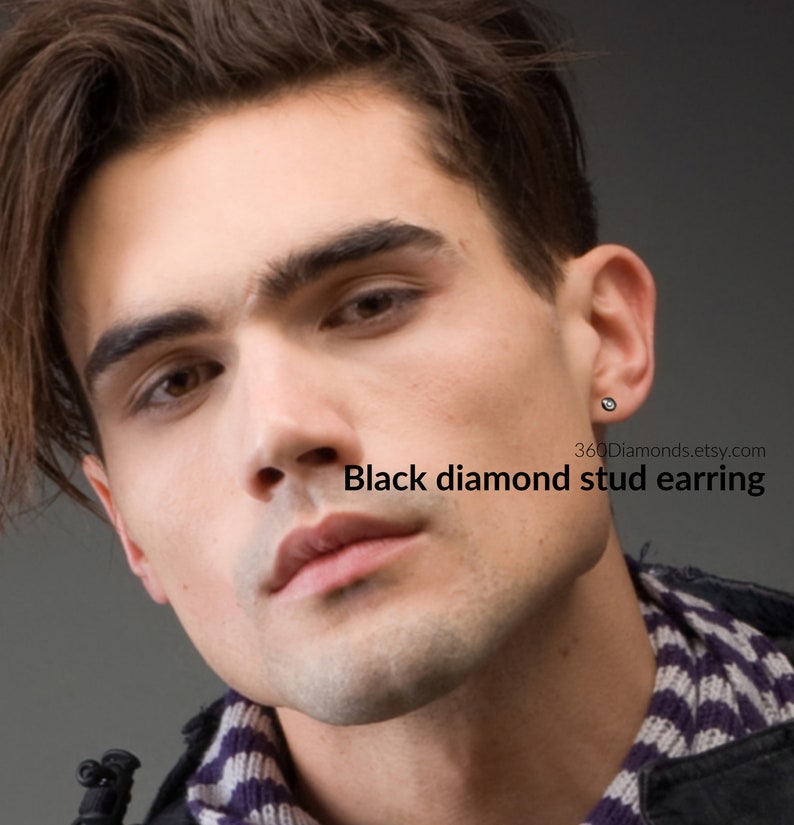 4mm sterling silver, Matte black decorative plating, 2mm black diamond stud earrings for men, image 7