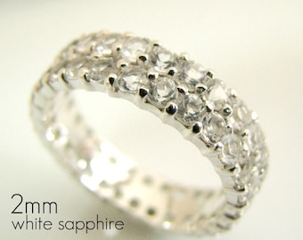 2mm Custom White Sapphire eeuwigheid dubbele Stack verlovingsring - 925 Sterling Zilver - Zafiro Blanco anillo de la eternidad - 320DSW