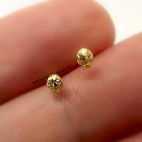 Stud earrings, royal skulls with sapphire eyes, tiny gold stud earrings, sapphire stud earrings, helix studs, cartilage earrings D800SY