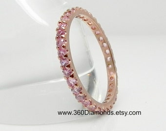 Pink sapphire eternity ring, pink souffle sapphire ring, rose gold plated over sterling silver, stack ring, rose gold wedding ring,  D315PR