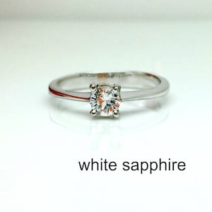 White sapphire engagement ring, snow cuddle white sapphire ring, engagement ring, prong, solitaire, wedding ring, sterling silver, D340W