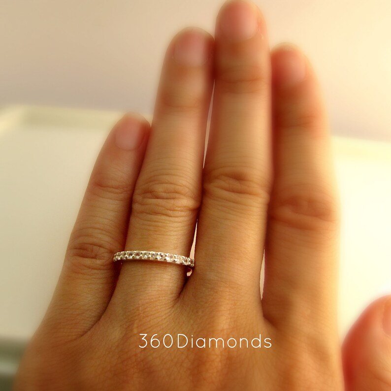Brilliant white sapphire enternity stack ring, sapphire wedding band, sapphire stacking ring, fake diamond ring, D315HW 1.5mm image 2