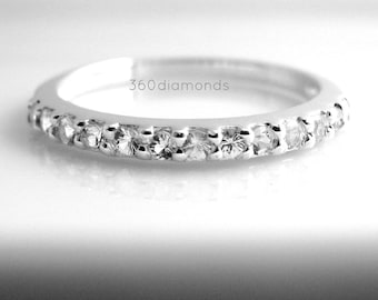 Brilliant white sapphire enternity stack ring, sapphire wedding band, sapphire stacking ring, fake diamond ring, D315HW 1.5mm