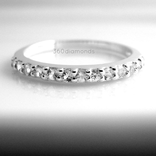 Brilliant white sapphire enternity stack ring, sapphire wedding band, sapphire stacking ring, fake diamond ring, D315HW 1.5mm