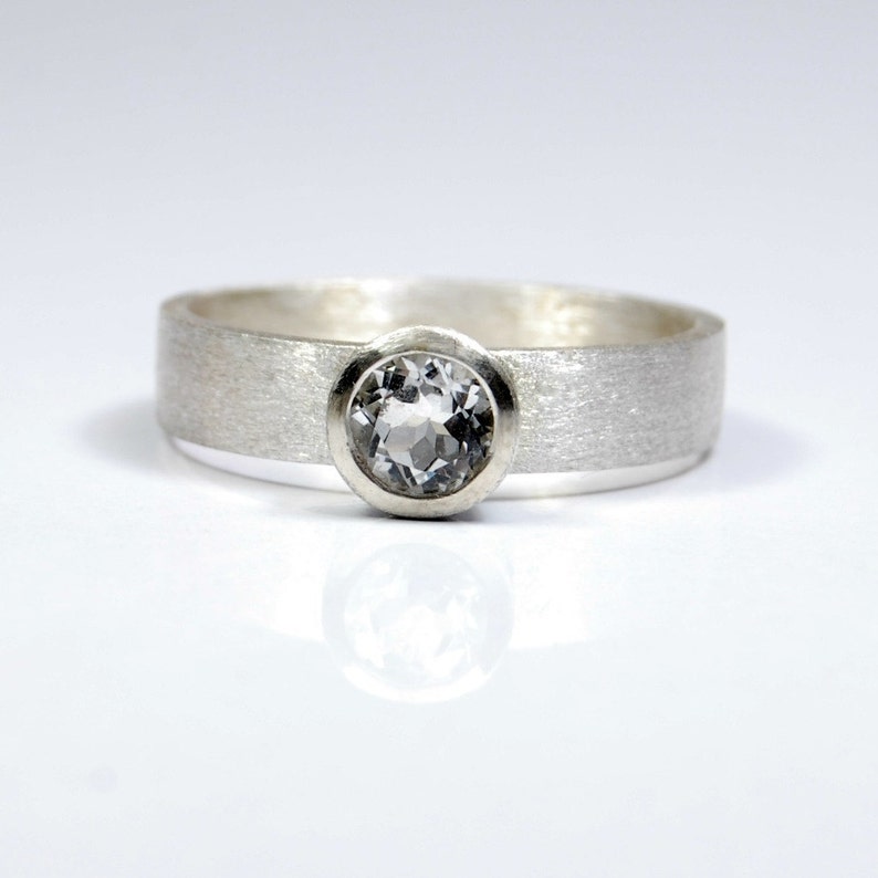 topaz ring round bezel natural white topaz ring topaz wedding band white topaz ring Tunnel of light topaz ring sterling silver ring