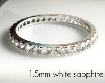 14K solid white gold eternity engagement stack ring, white sapphire ring,  stackable ring, stacking ring, eternity ring, gold ring
