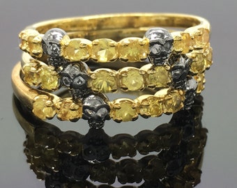 Mischievous yellow sapphire skull ring, gothic ring, mini skull ring, tiny skull ring, skull ring for women, stacking ring, November, D315SK