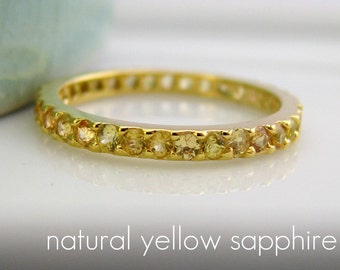 Soft buttercup sapphire ring, yellow sapphire ring, eternity ring, natural sapphires,  sapphire stack ring, sterling silver ring