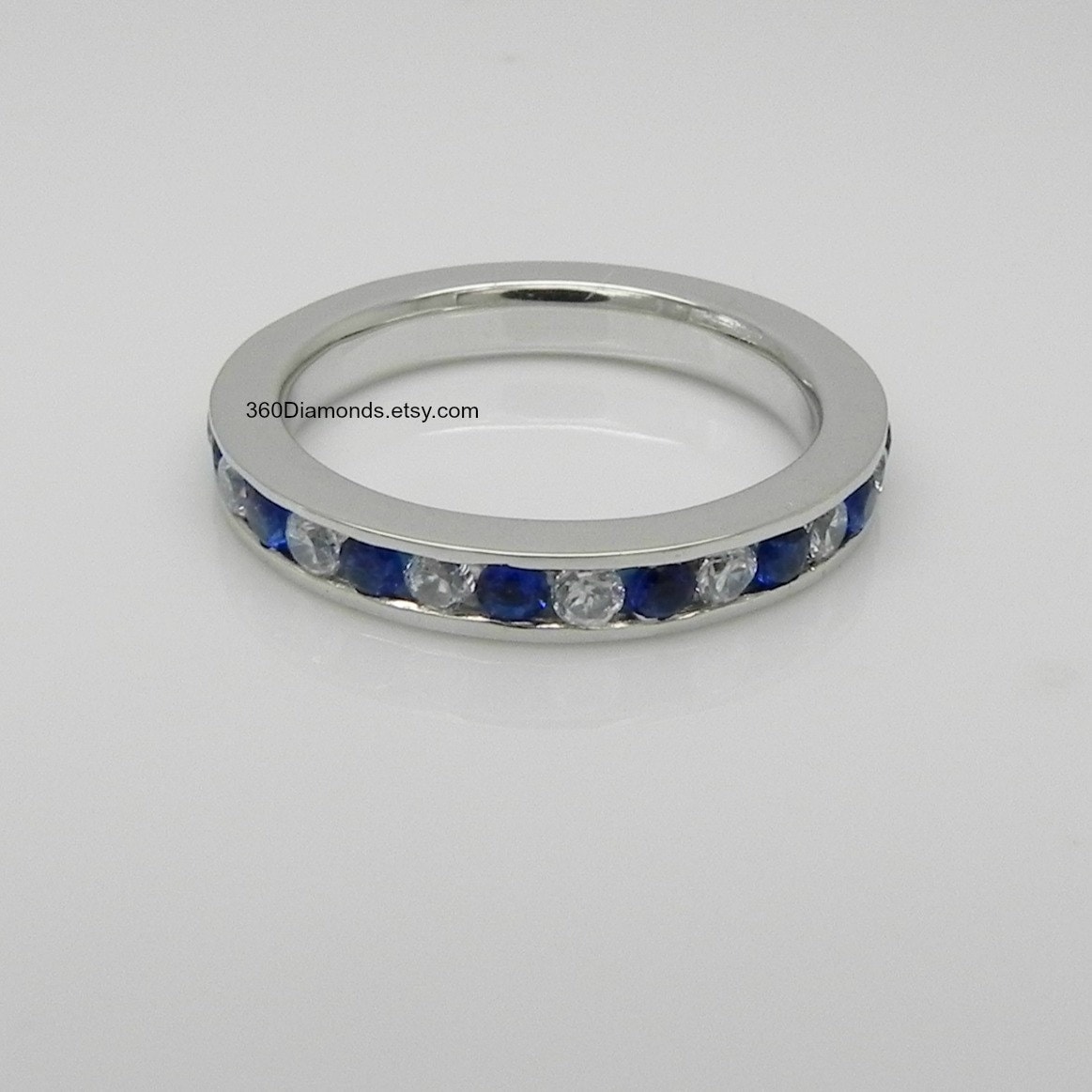 CZ Blue and CZ White Sapphire Eternity Engagement Stack Ring - White ...
