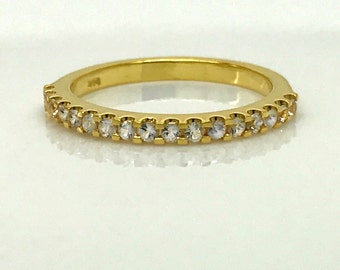 14K solid gold half eternity engagement ring, white sapphire ring,  stack ring, yellow gold wedding band, eternity ring, size 5.75