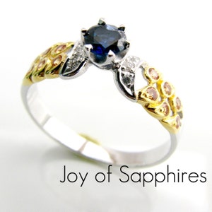 Sapphire Ring Blue White Yellow Sapphires 18K Gold Plated 925 Sterling Silver Wedding Engagement Ring Customized Options Available image 1