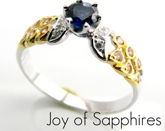 Sapphire Ring - Blue White Yellow Sapphires - 18K Gold Plated 925 Sterling Silver - Wedding Engagement Ring - Customized Options Available