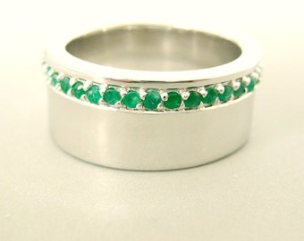 Iced green apple eternity ring, emerald ring, green eternity ring, stackable ring, wide wedding band, sterling silver band