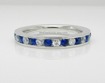 CZ-blau und CZ weiß Saphir Ewigkeit Engagement Stapeln Ring - Weißgold Rhodium Plated 925 Sterling Silber - La Eternidad De Zafiro