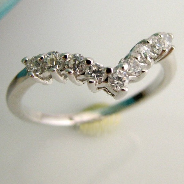 Tiara Diamond Band - White Sapphire & Silver - Wedding Engagement Stackable Ring -  Customized Options Available