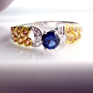 Sapphire Ring Blue White Yellow Sapphires 18K Gold Plated 925 Sterling Silver Wedding Engagement Ring Customized Options Available image 2