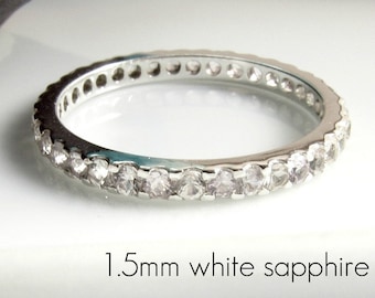 White Gold Plated Eternity Ring - White Sapphire - Engagement Stack Ring For Her - Sterling Silver - READY to SHIP (D315W)