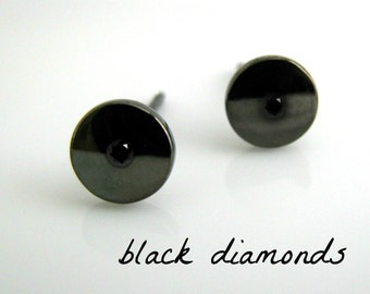 Custom made Men's stud earrings with black diamonds, custom gemstone stud earrings, 420 7SBD