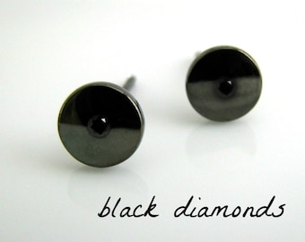 Op maat gemaakte heren stud oorbellen met zwarte diamanten, aangepaste edelsteen stud oorbellen, 420 7SBD