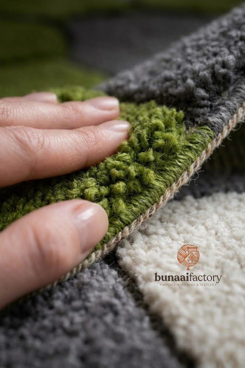 Patterned Rug Close Up Hand Tufted Wool Rug, Organic Abstract Moss Pattern, Nature Inspired ...